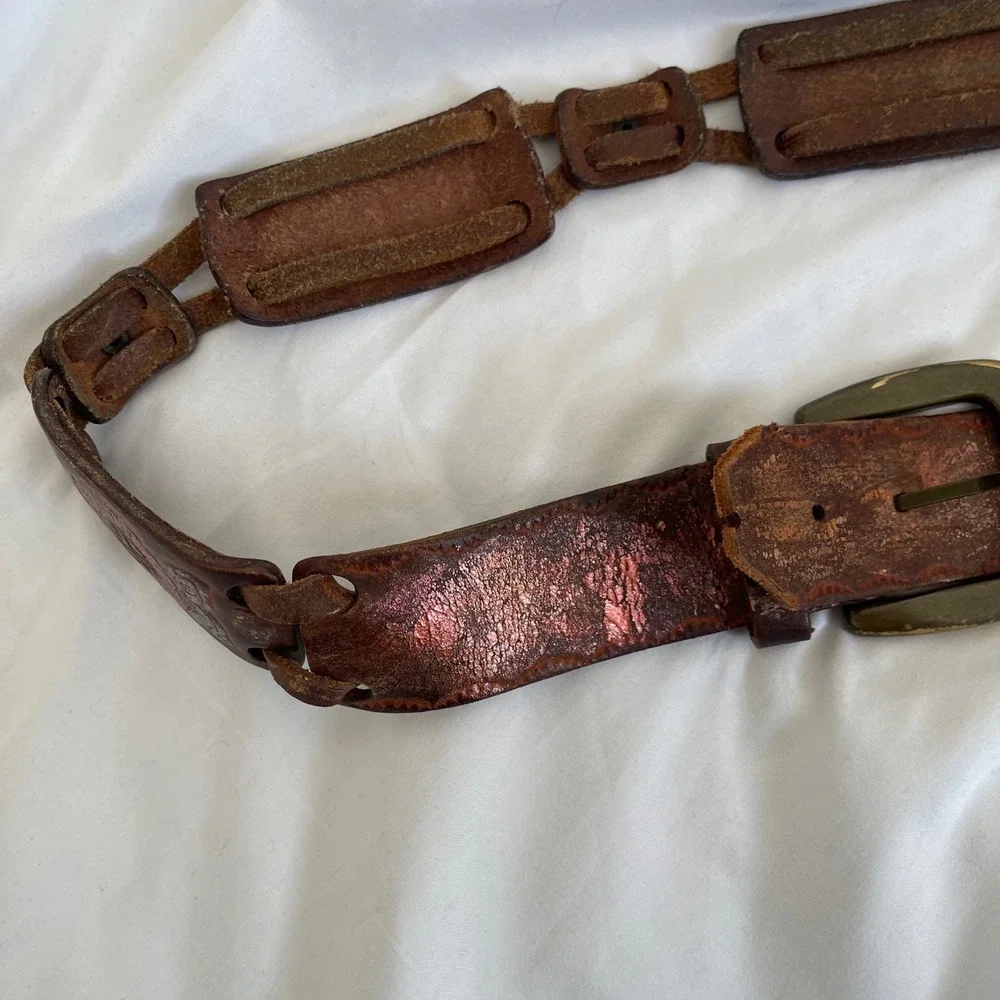 Vintage Fossil Genuine Leather Foil‎ Woven Belt